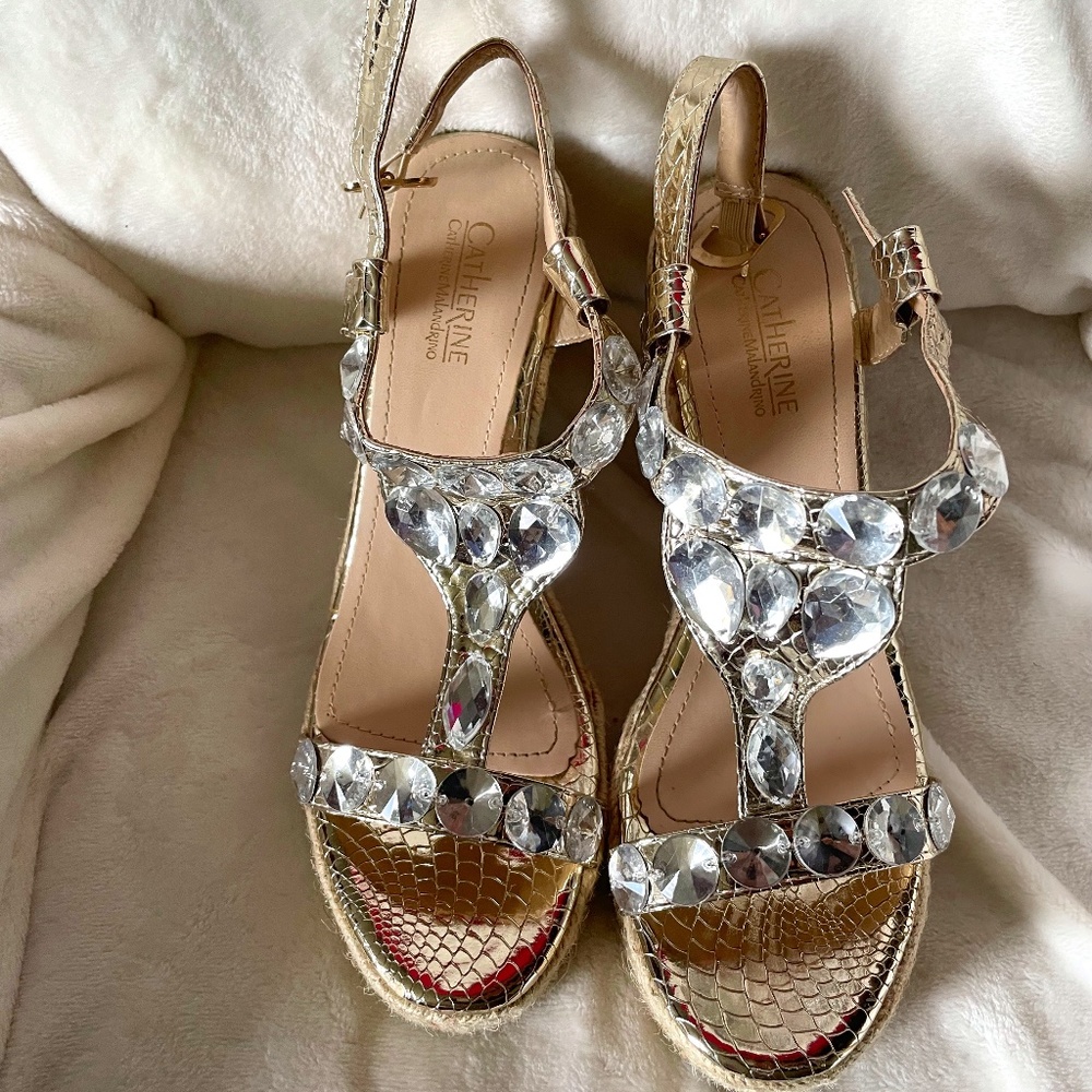 Catherine Malandrino Gold Jeweline Wedges